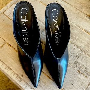 NEW Calvin Klein sexy black leather mules size 9
